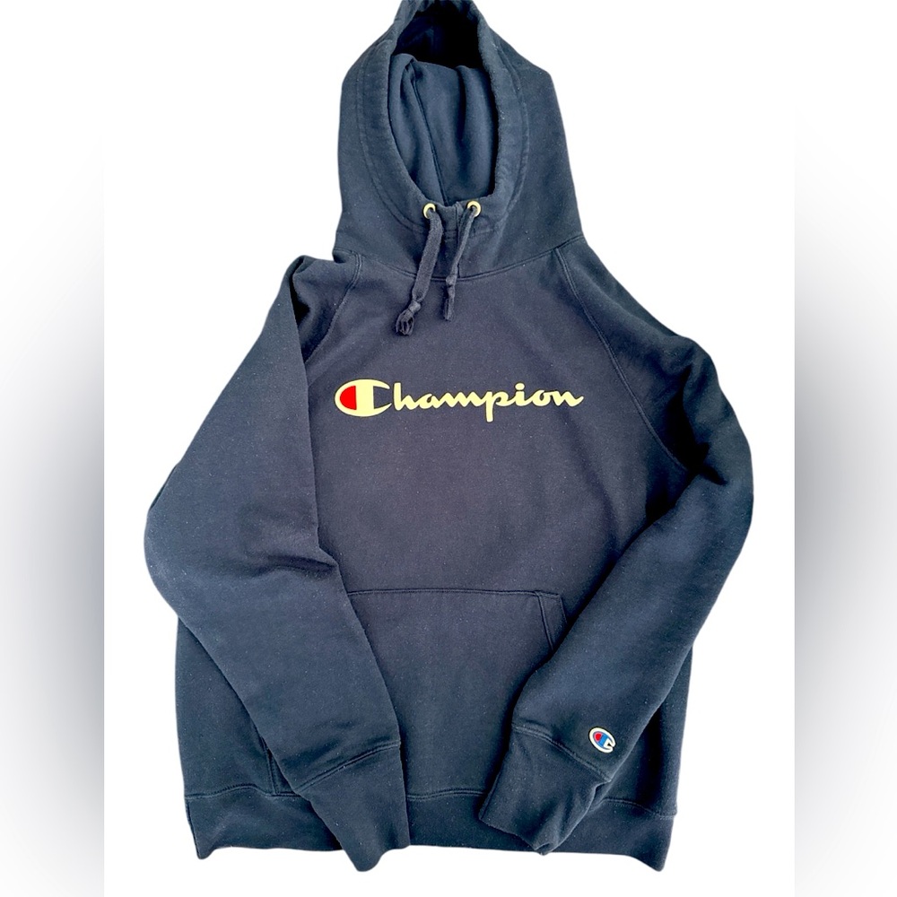 Champion Navy Hoodie, Size Medium